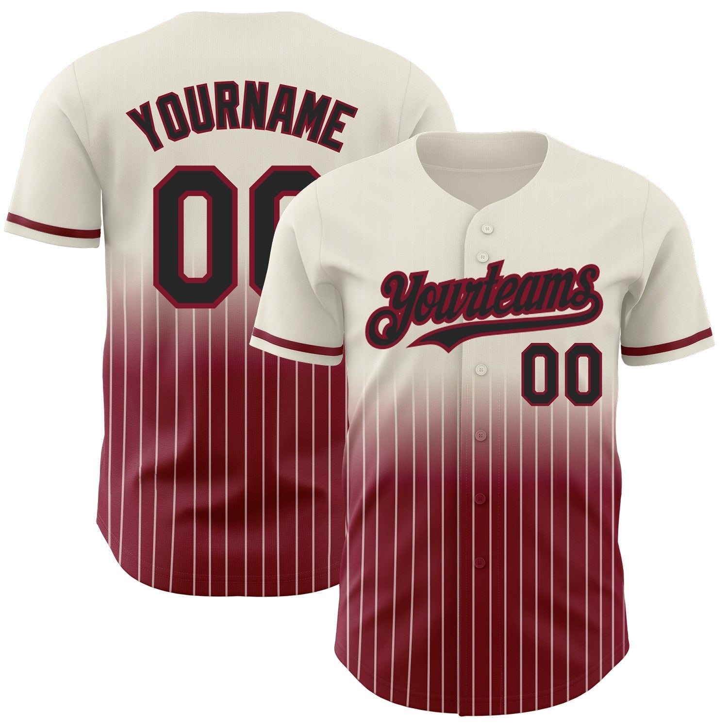 Custom Cream Pinstripe Black-Crimson Authentic Fade Fashion Baseball Jersey baseball jersey product view 1