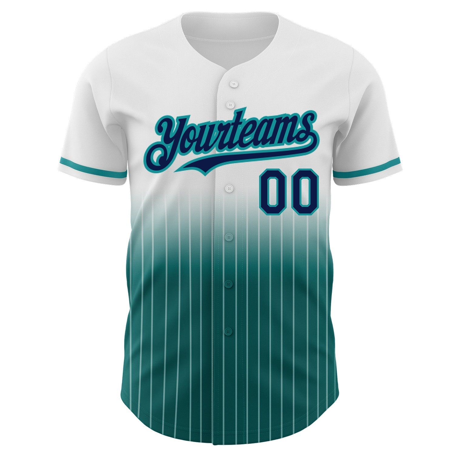 Custom White Pinstripe Navy-Teal Authentic Fade Fashion Baseball Jersey baseball jersey product view 3
