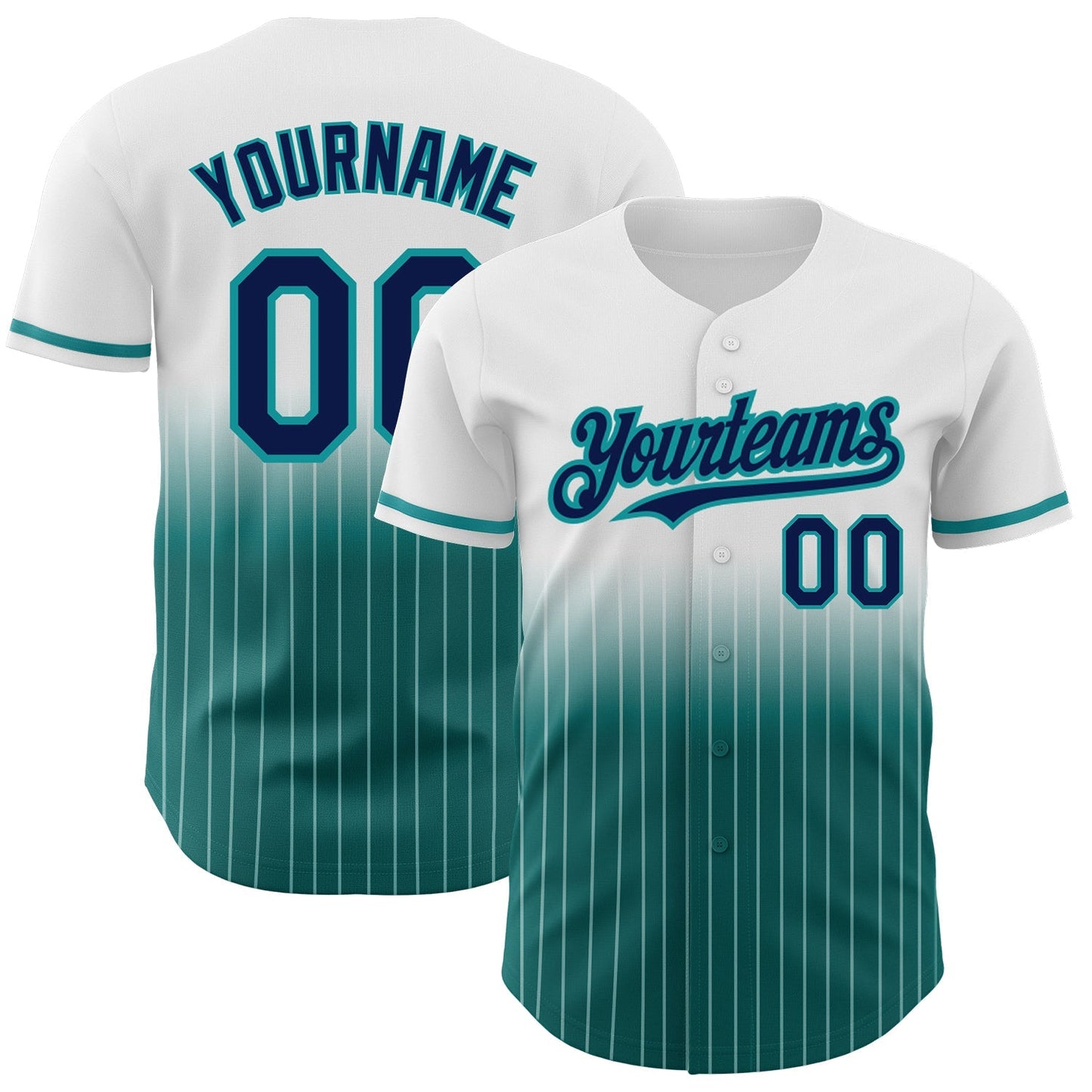 Custom White Pinstripe Navy-Teal Authentic Fade Fashion Baseball Jersey baseball jersey product view 1