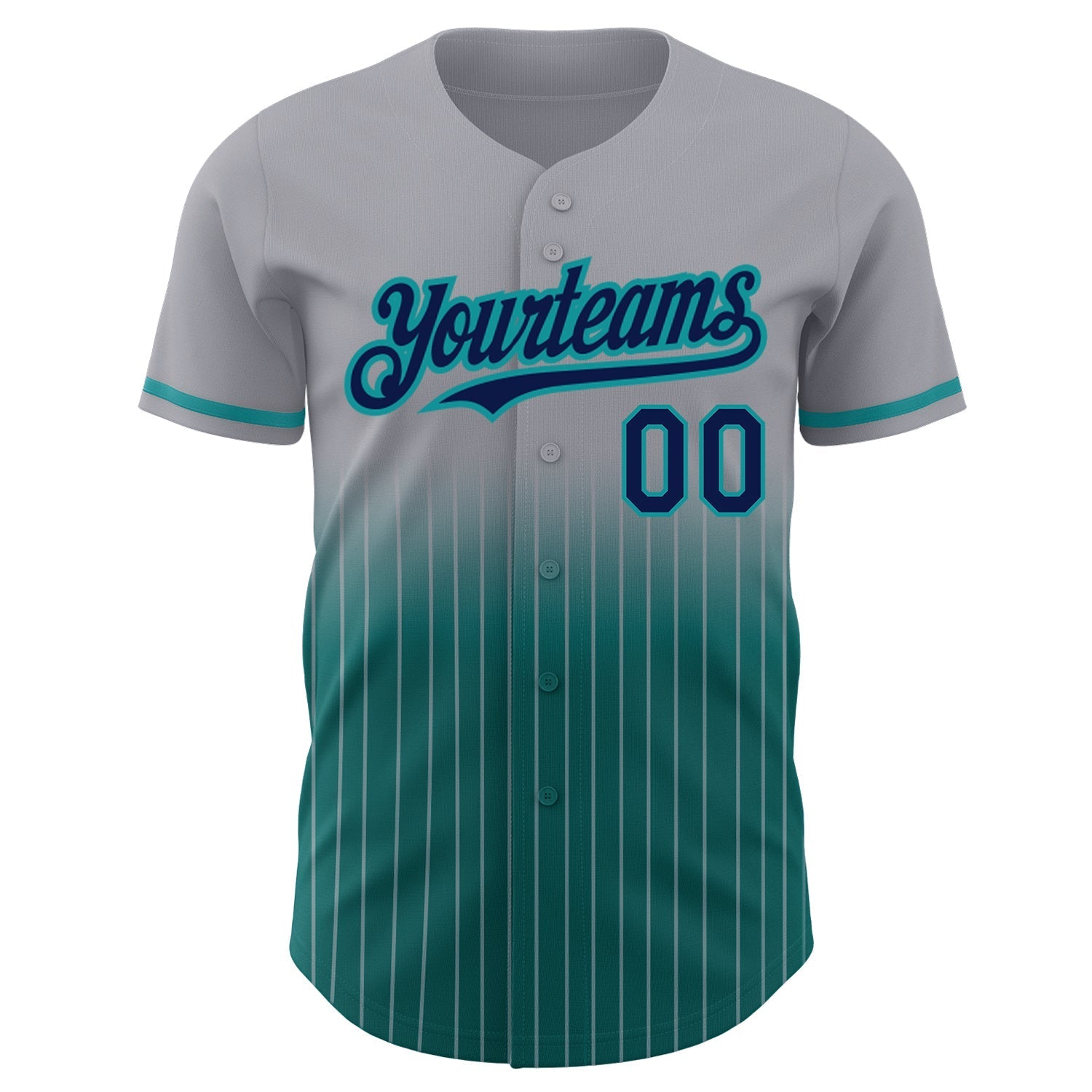 Custom Gray Pinstripe Navy-Teal Authentic Fade Fashion Baseball Jersey baseball jersey product view 3