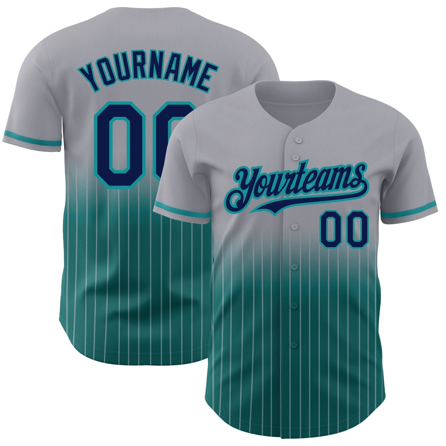 Custom Gray Pinstripe Navy-Teal Authentic Fade Fashion Baseball Jersey baseball jersey product view 1