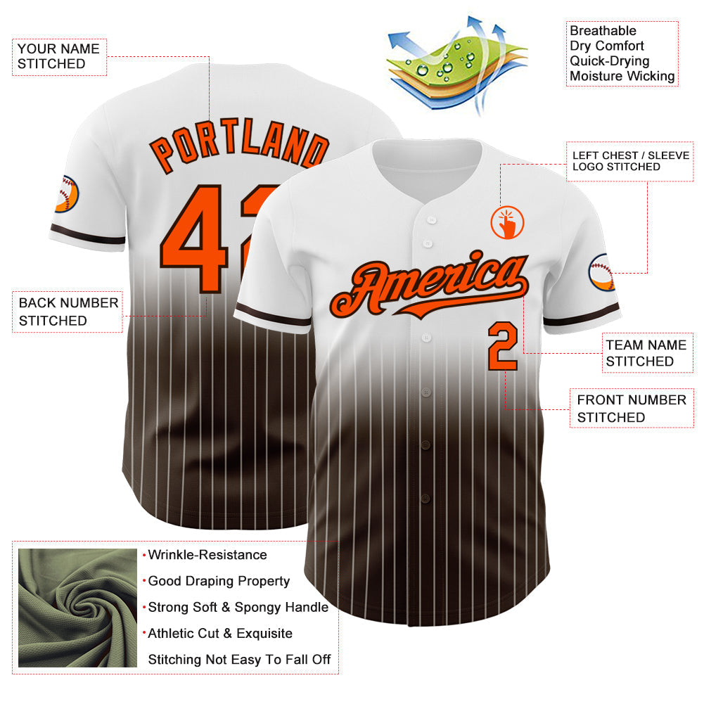 Custom White Pinstripe Orange-Brown Authentic Fade Fashion Baseball Jersey baseball jersey product view 4