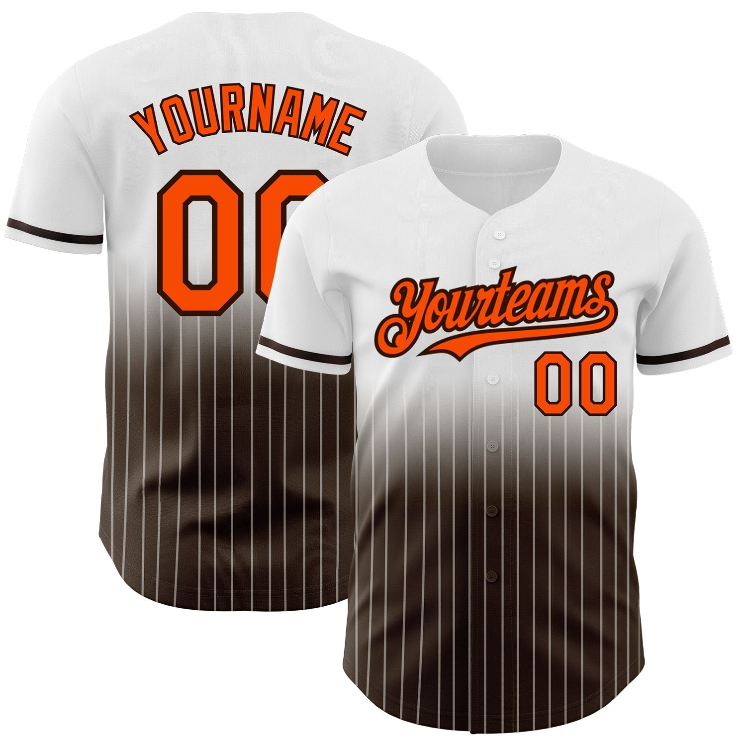 Custom White Pinstripe Orange-Brown Authentic Fade Fashion Baseball Jersey baseball jersey product view 1