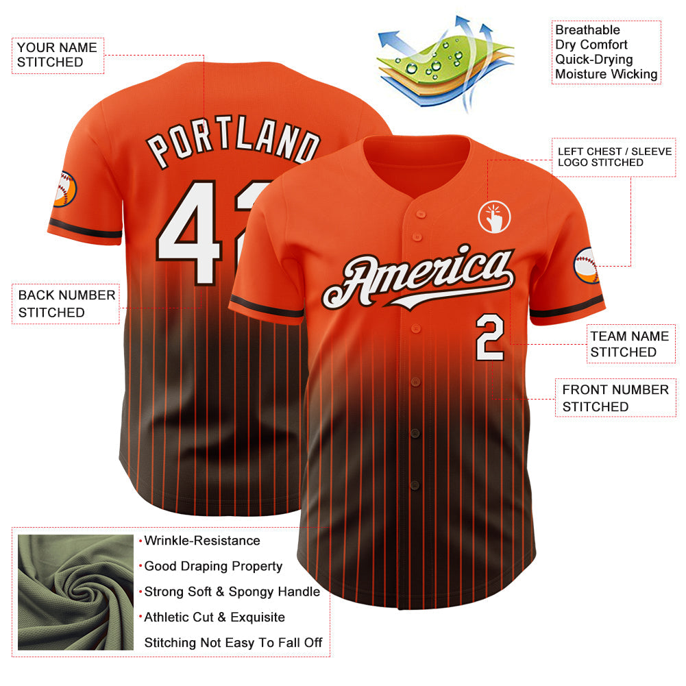 Custom Orange Pinstripe White-Brown Authentic Fade Fashion Baseball Jersey baseball jersey product view 4