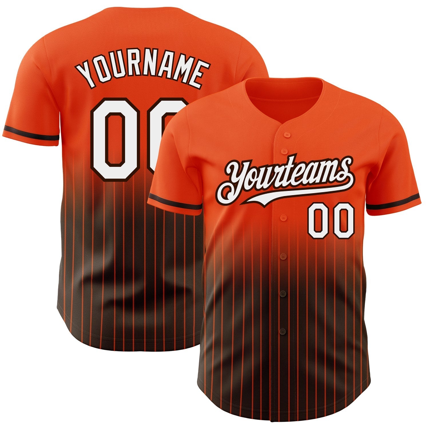 Custom Orange Pinstripe White-Brown Authentic Fade Fashion Baseball Jersey baseball jersey product view 1