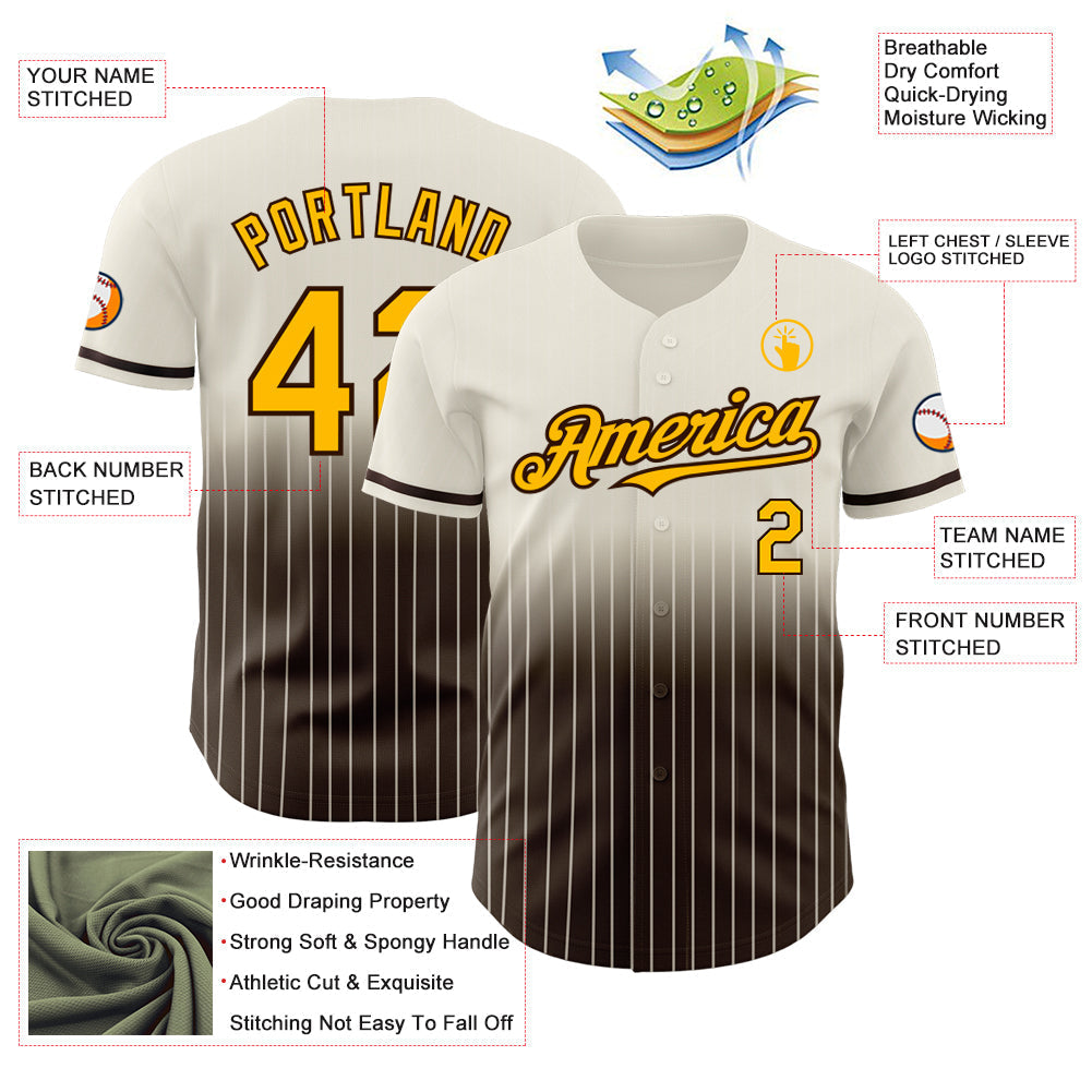 Custom Cream Pinstripe Gold-Brown Authentic Fade Fashion Baseball Jersey baseball jersey product view 4