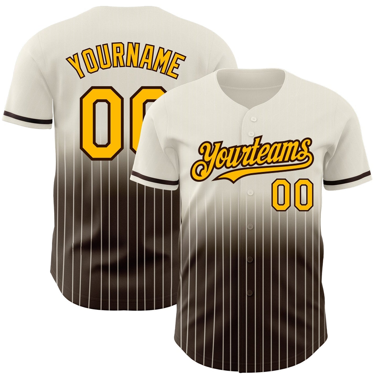 Custom Cream Pinstripe Gold-Brown Authentic Fade Fashion Baseball Jersey baseball jersey product view 1