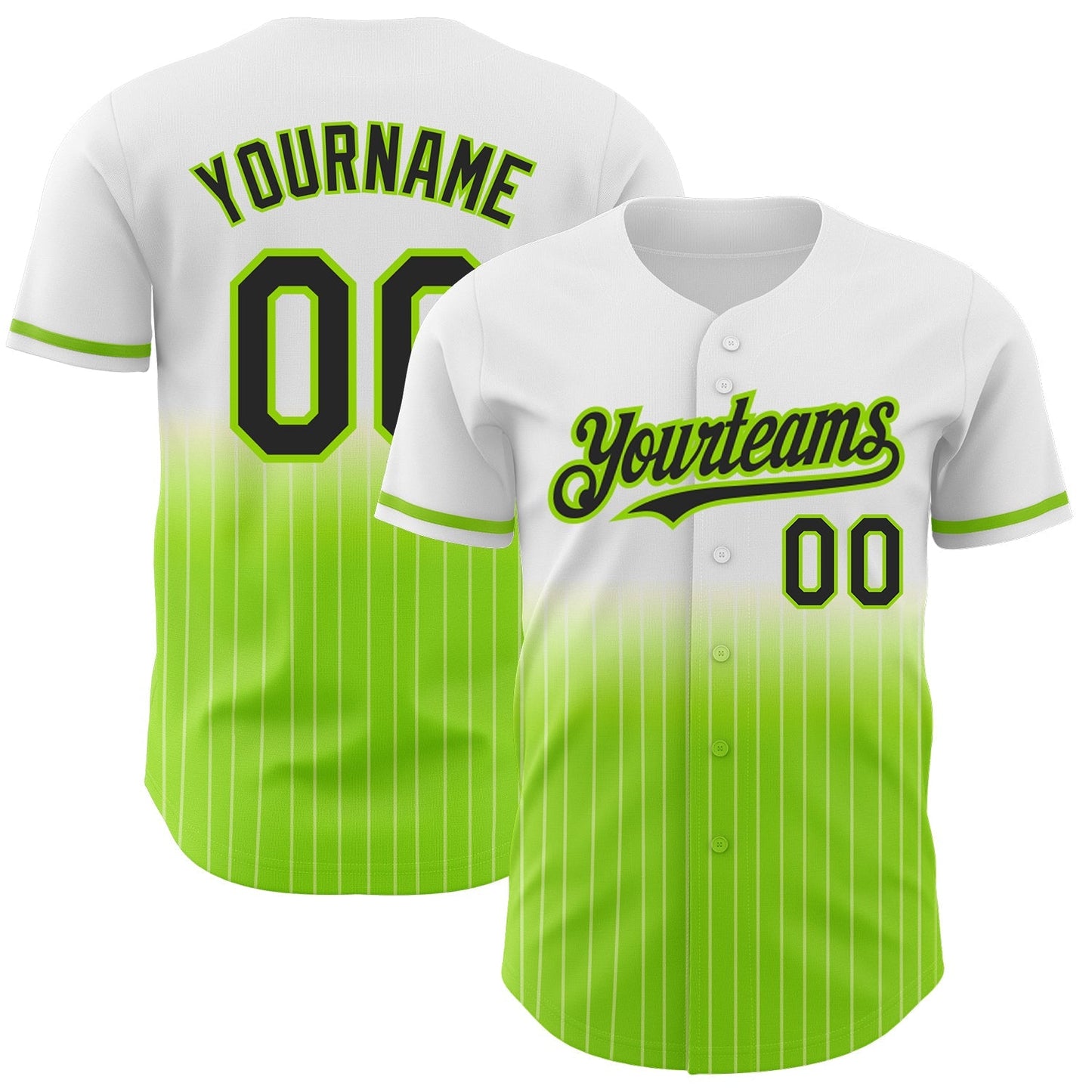 Custom White Pinstripe Black-Neon Green Authentic Fade Fashion Baseball Jersey baseball jersey product view 1
