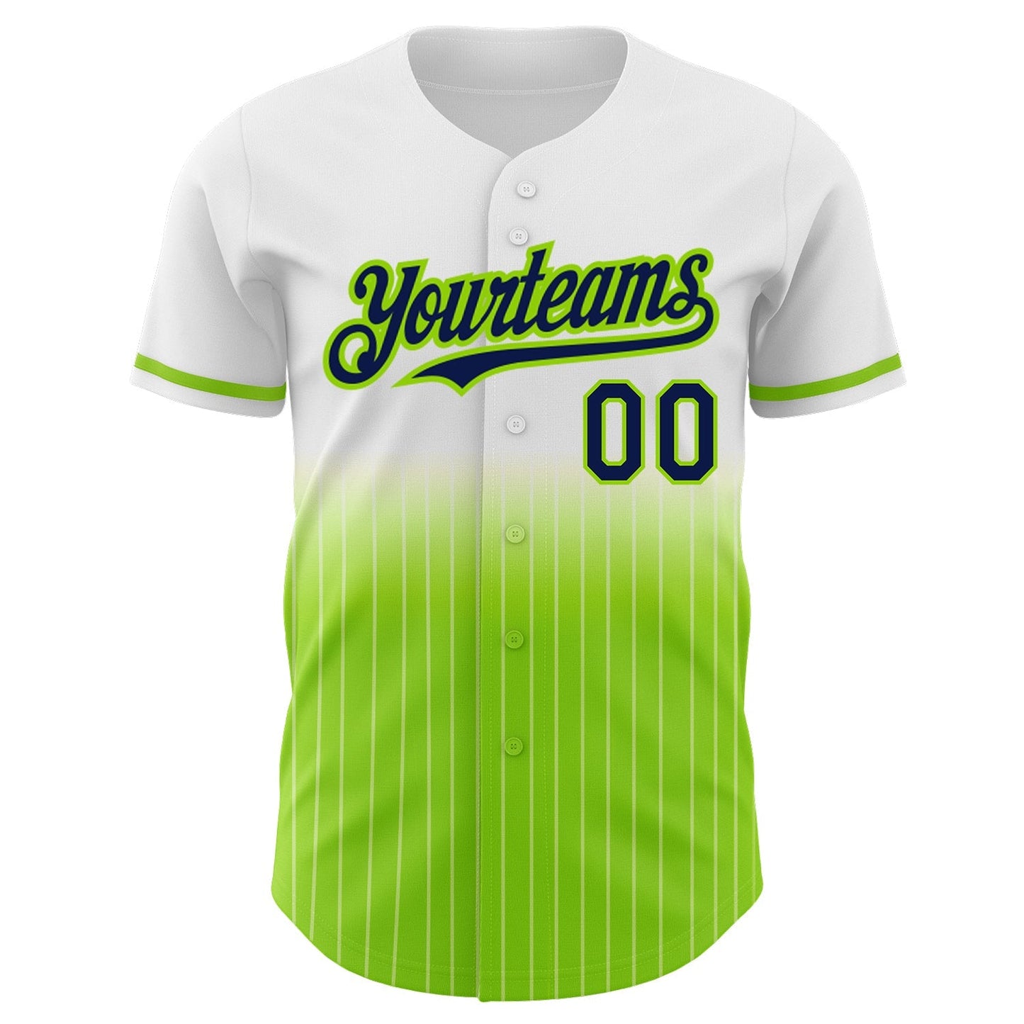 Custom White Pinstripe Navy-Neon Green Authentic Fade Fashion Baseball Jersey baseball jersey product view 3