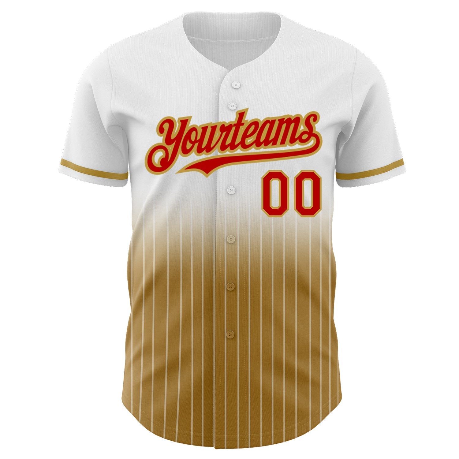 Custom White Pinstripe Red-Old Gold Authentic Fade Fashion Baseball Jersey baseball jersey product view 3
