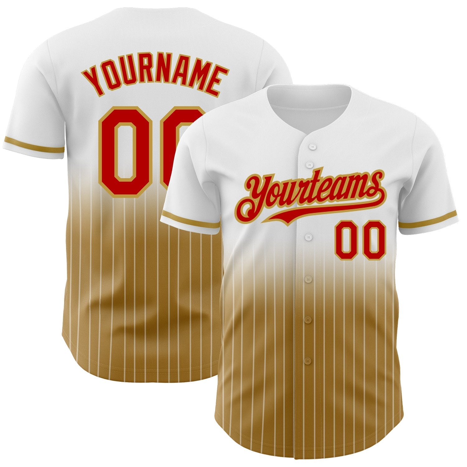 Custom White Pinstripe Red-Old Gold Authentic Fade Fashion Baseball Jersey baseball jersey product view 1