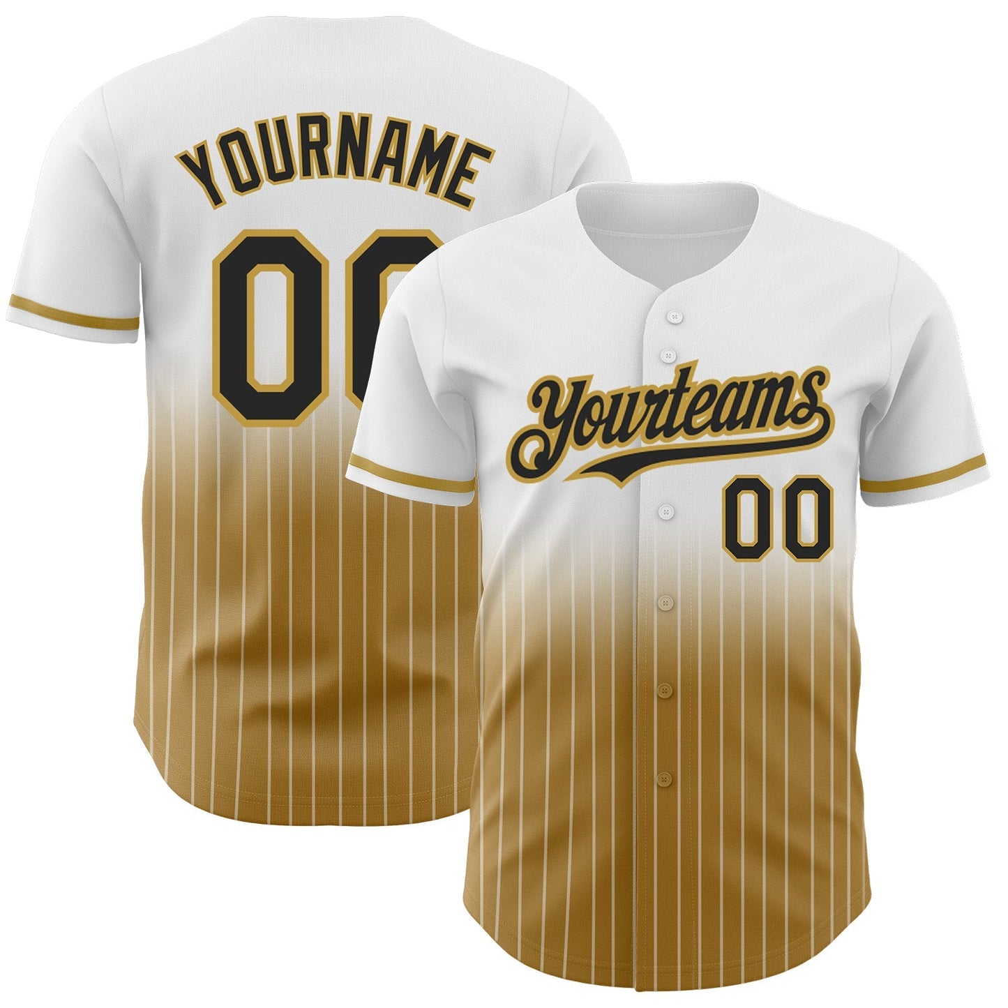 Custom White Pinstripe Black-Old Gold Authentic Fade Fashion Baseball Jersey baseball jersey product view 1