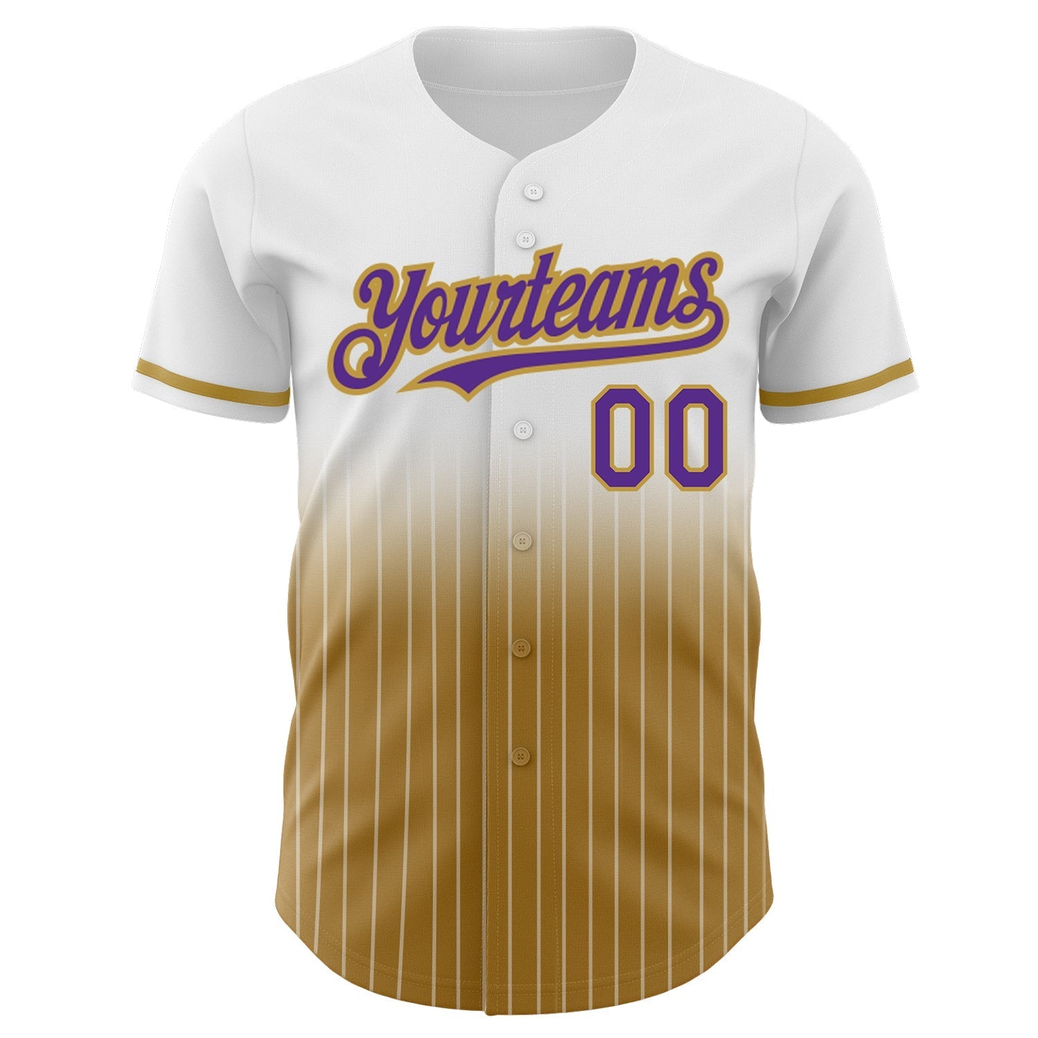 Custom White Pinstripe Purple-Old Gold Authentic Fade Fashion Baseball Jersey baseball jersey product view 3