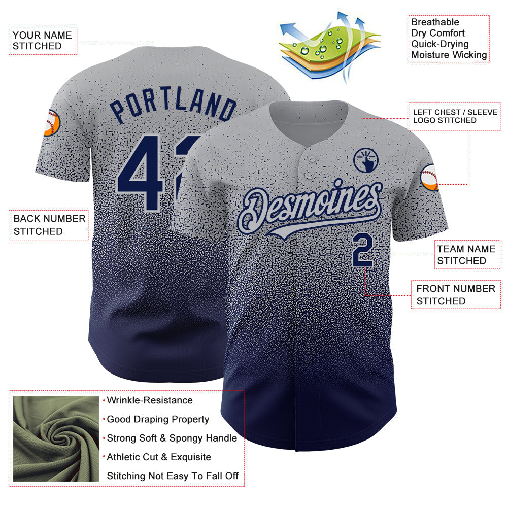 Custom Gray Navy Authentic Fade Fashion Baseball Jersey baseball jersey product view 3