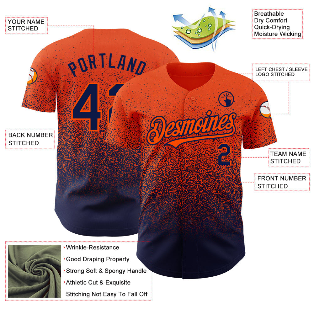 Custom Orange Navy Authentic Fade Fashion Baseball Jersey baseball jersey product view 3