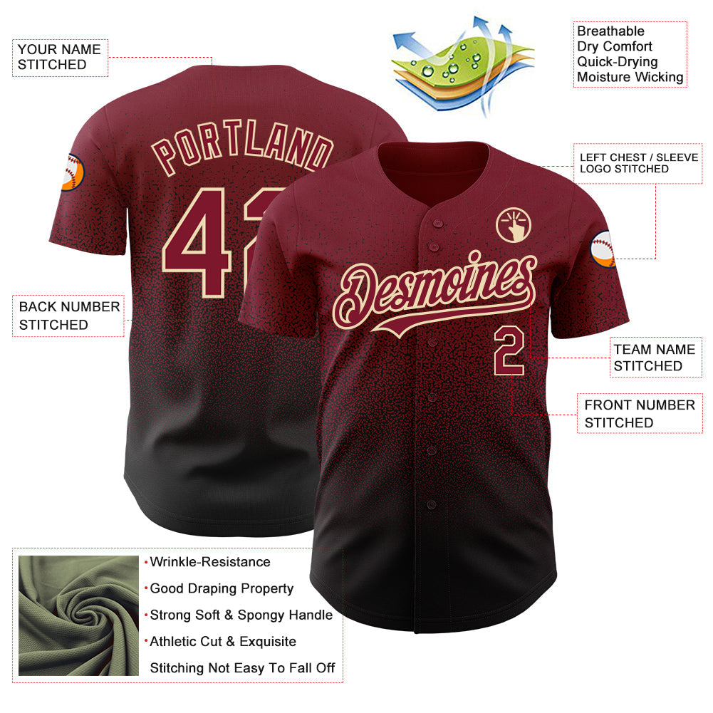 Custom Crimson Black-Cream Authentic Fade Fashion Baseball Jersey baseball jersey product view 3