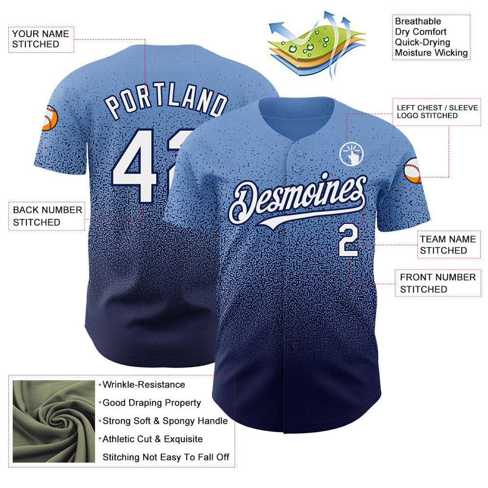 Custom Powder Blue White-Navy Authentic Fade Fashion Baseball Jersey baseball jersey product view 3