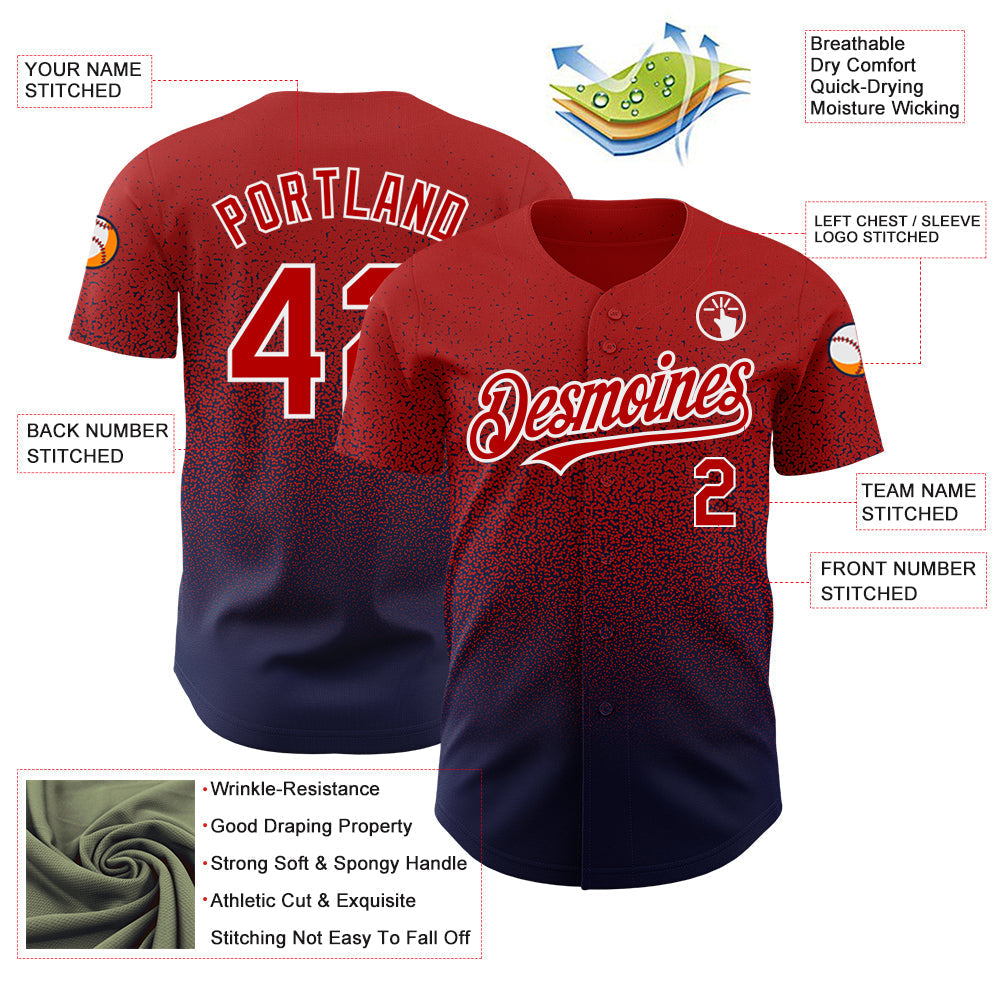 Custom Red Navy-White Authentic Fade Fashion Baseball Jersey baseball jersey product view 3