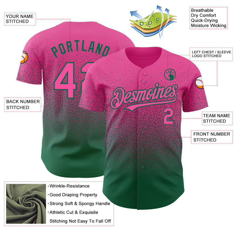 Custom Pink Kelly Green Authentic Fade Fashion Baseball Jersey baseball jersey product view 3