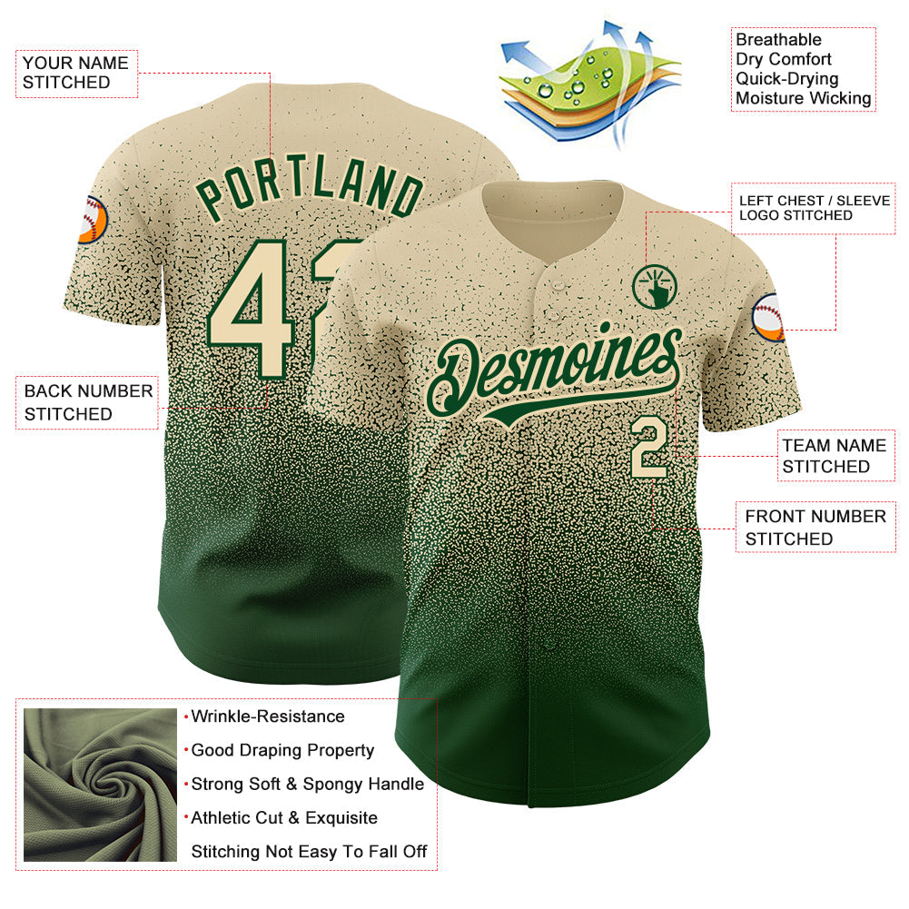 Custom Cream Green Authentic Fade Fashion Baseball Jersey baseball jersey product view 3
