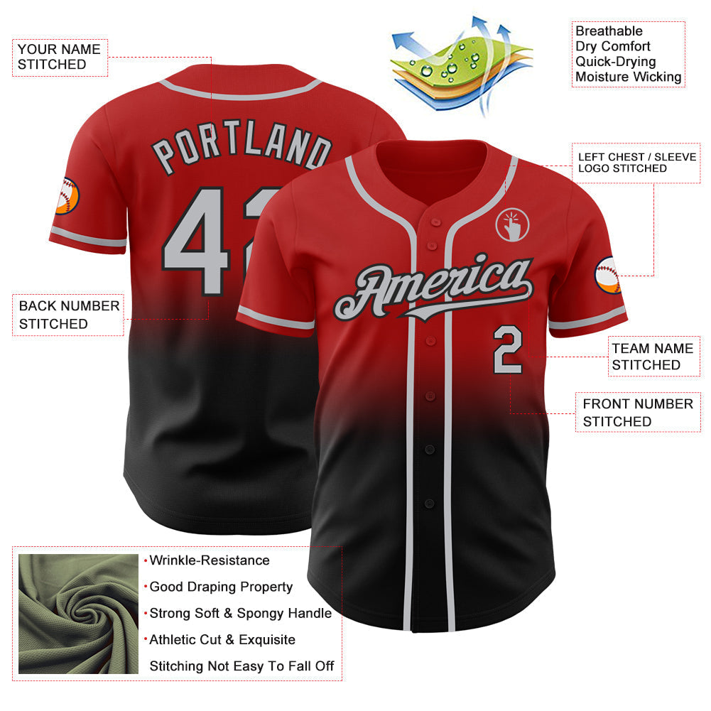 Custom Red Gray-Black Authentic Fade Fashion Baseball Jersey baseball jersey product view 3