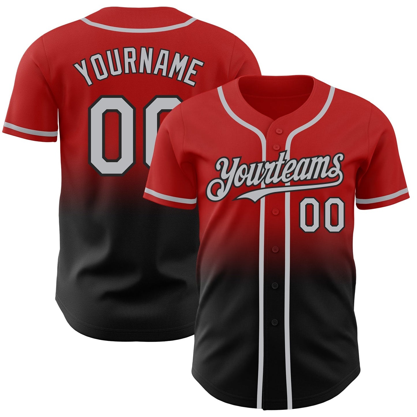 Custom Red Gray-Black Authentic Fade Fashion Baseball Jersey baseball jersey product view 1
