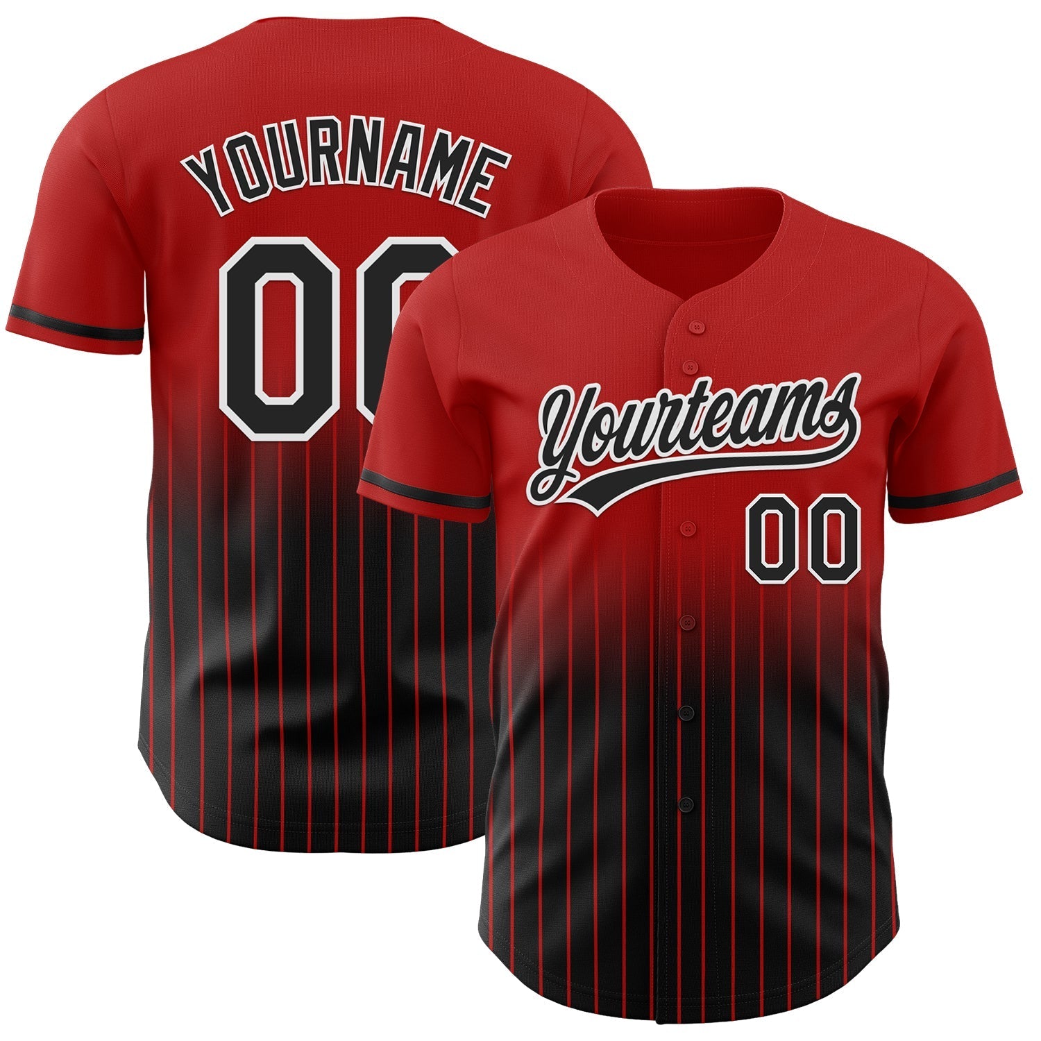 Custom Red Pinstripe Black-White Authentic Fade Fashion Baseball Jersey baseball jersey product view 1