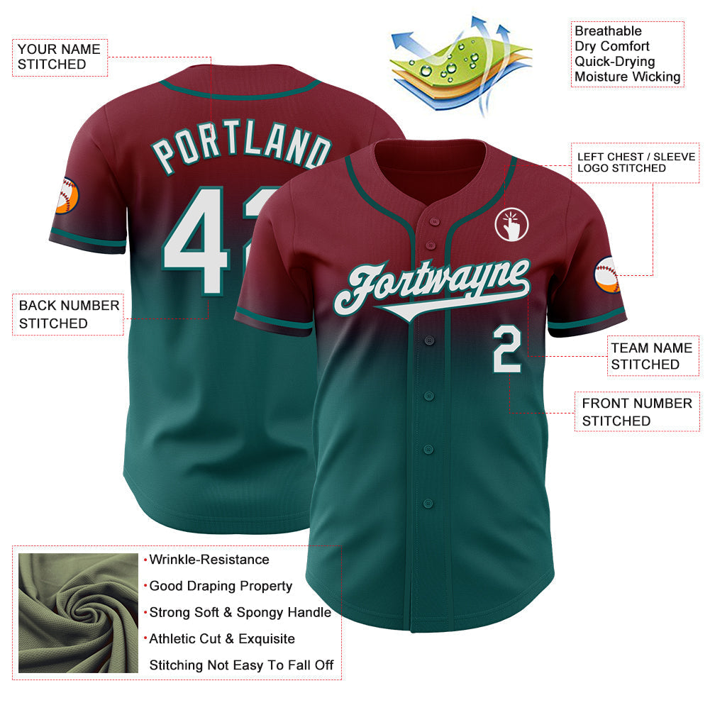 Custom Crimson White-Teal Authentic Fade Fashion Baseball Jersey baseball jersey product view 3