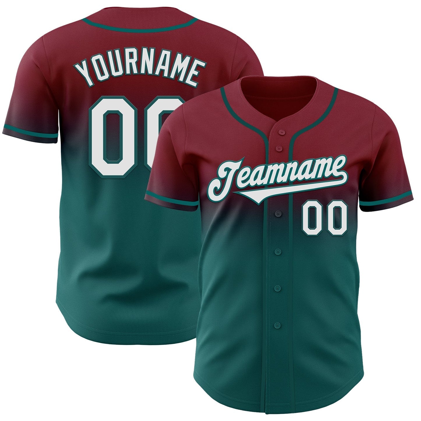 Custom Crimson White-Teal Authentic Fade Fashion Baseball Jersey baseball jersey product view 1
