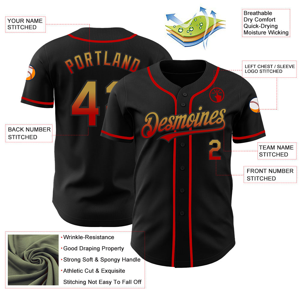 Custom Black Old Gold-Red Authentic Fade Fashion Baseball Jersey baseball jersey product view 3