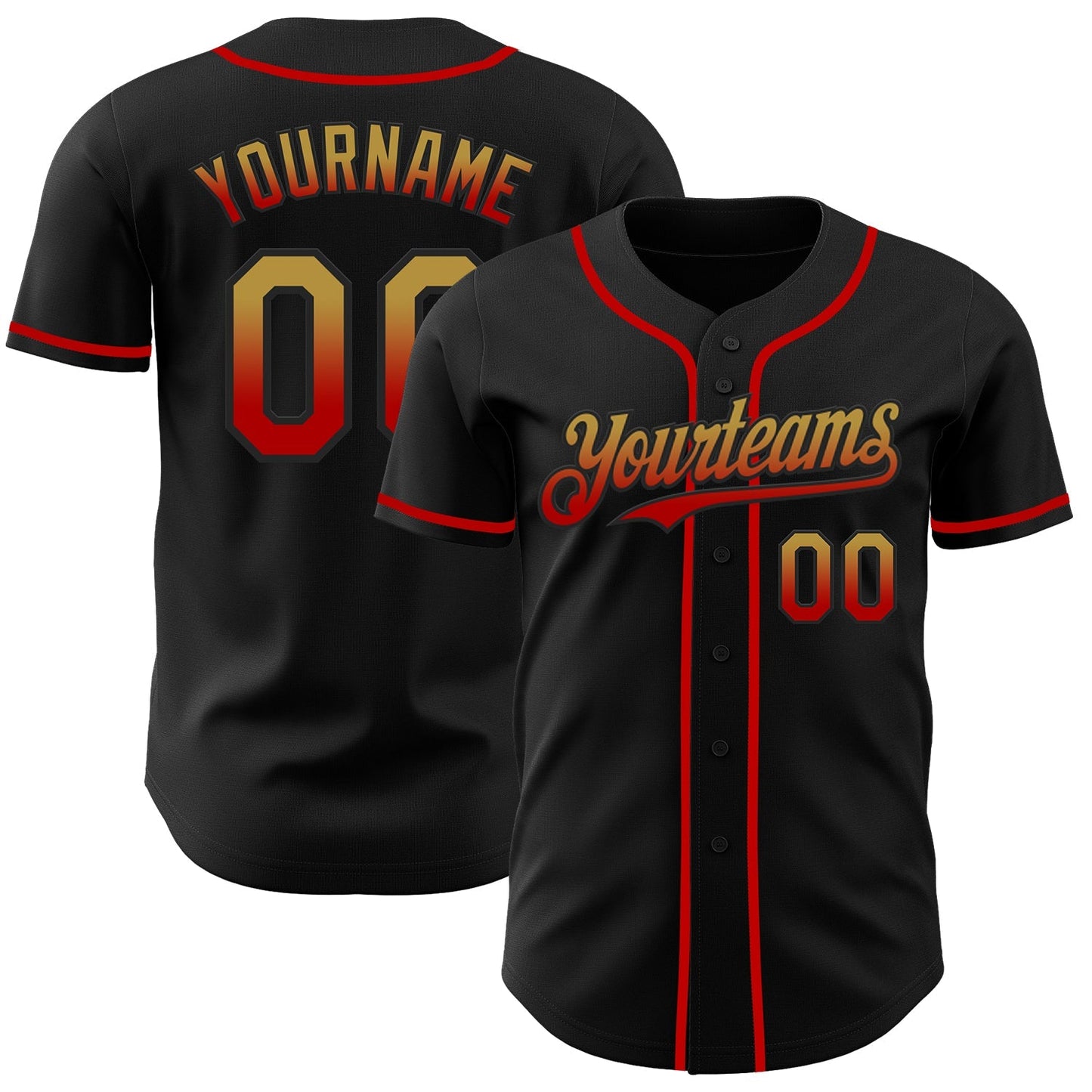 Custom Black Old Gold-Red Authentic Fade Fashion Baseball Jersey baseball jersey product view 1