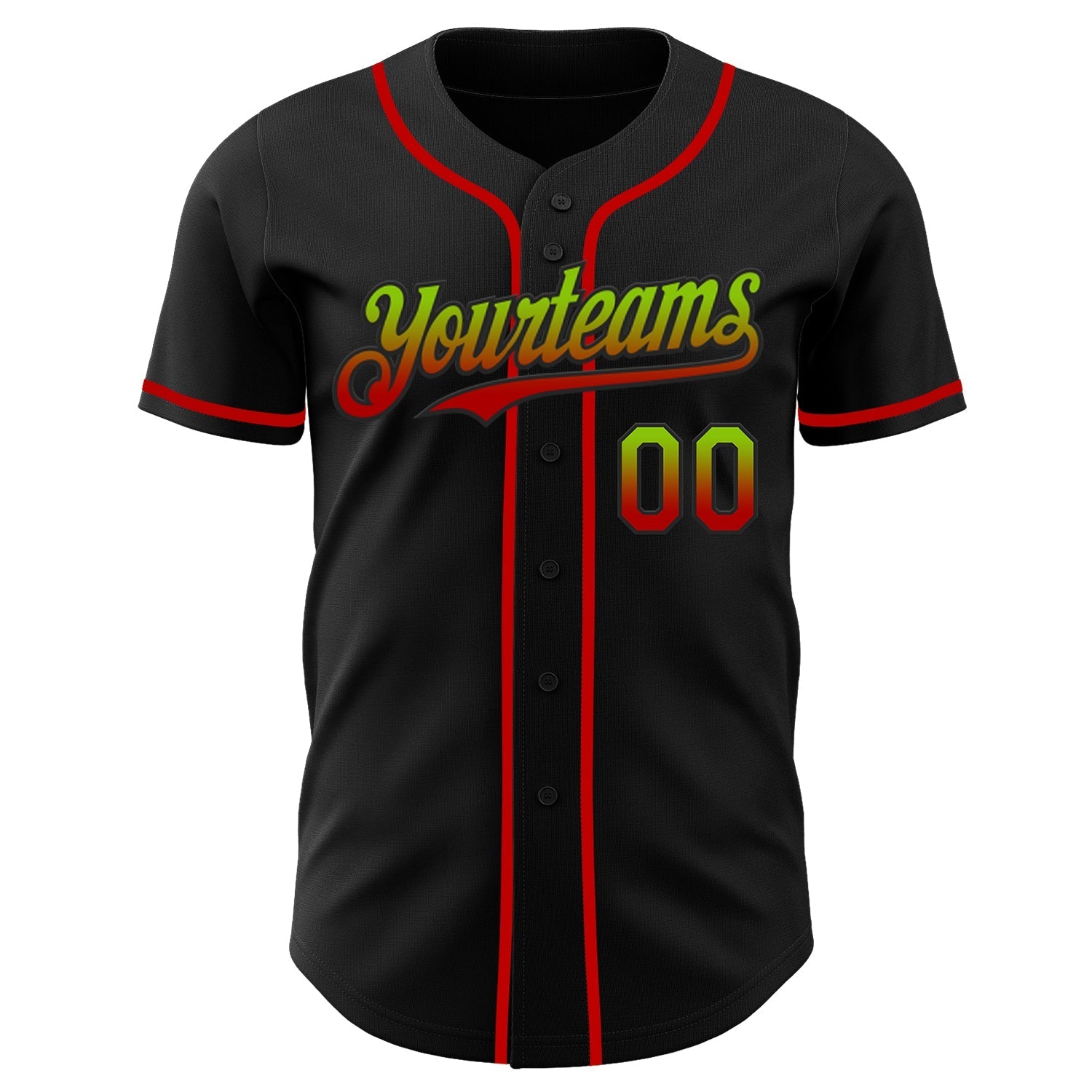 Custom Black Neon Green-Red Authentic Fade Fashion Baseball Jersey baseball jersey product view 2