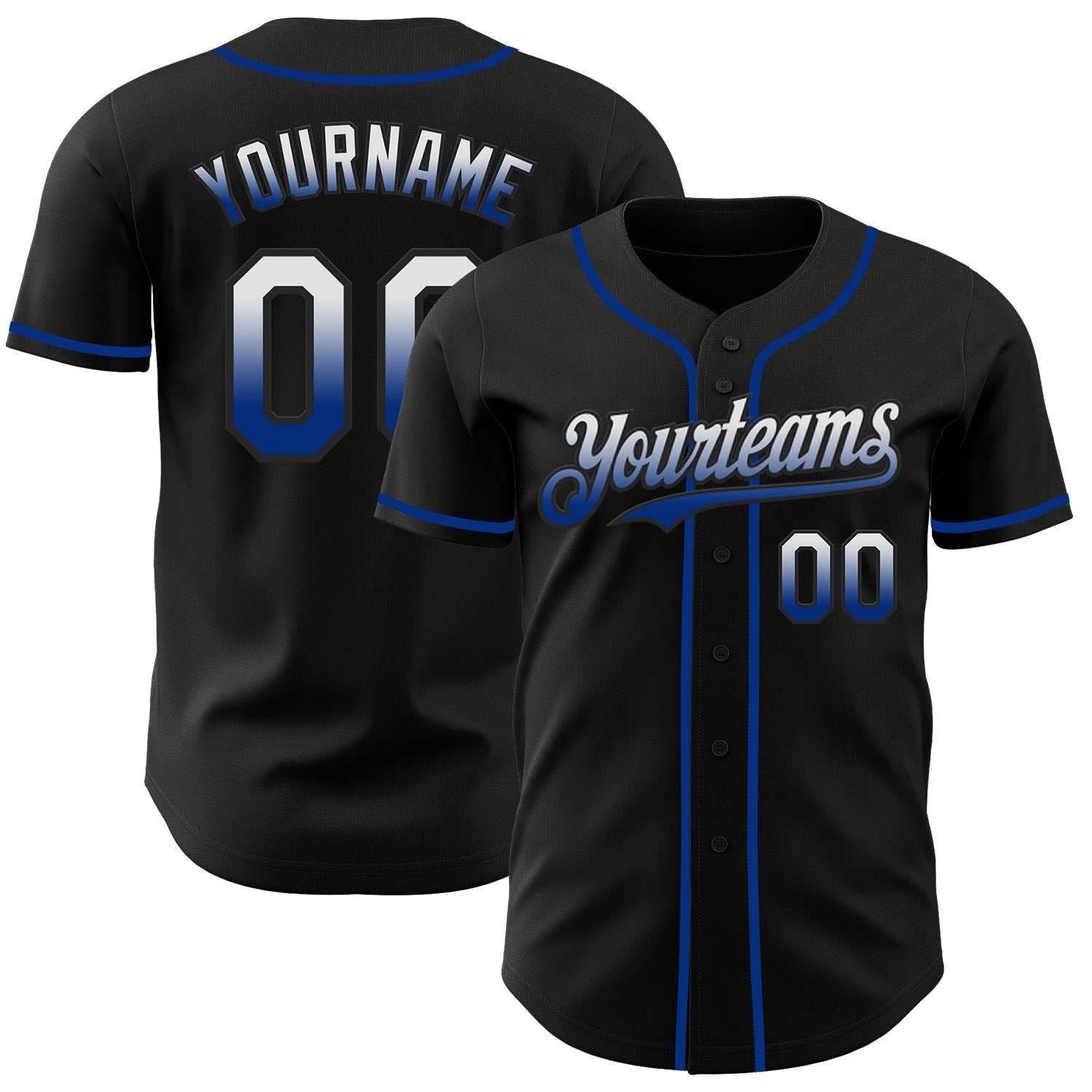 Custom Black White-Royal Authentic Fade Fashion Baseball Jersey baseball jersey product view 1
