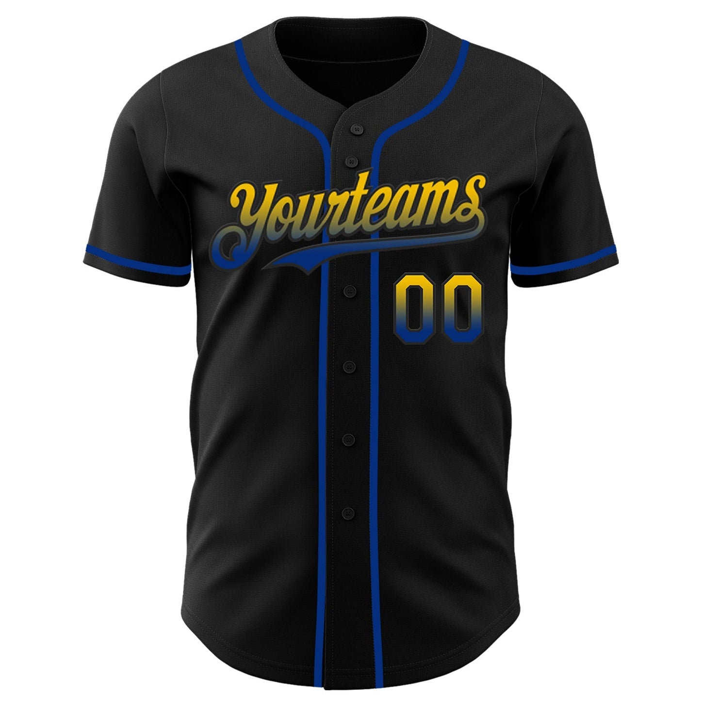 Custom Black Yellow-Royal Authentic Fade Fashion Baseball Jersey baseball jersey product view 2