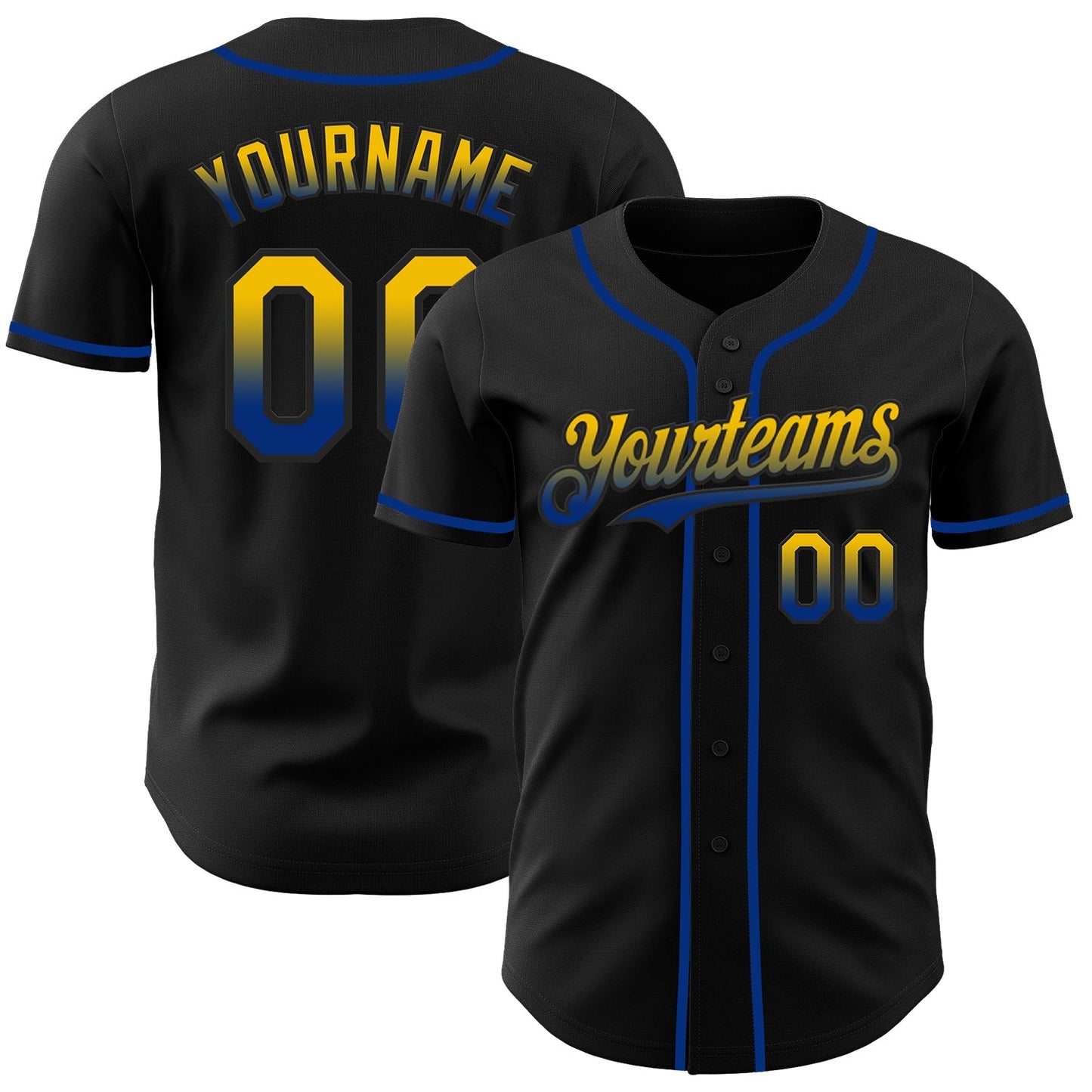 Custom Black Yellow-Royal Authentic Fade Fashion Baseball Jersey baseball jersey product view 1