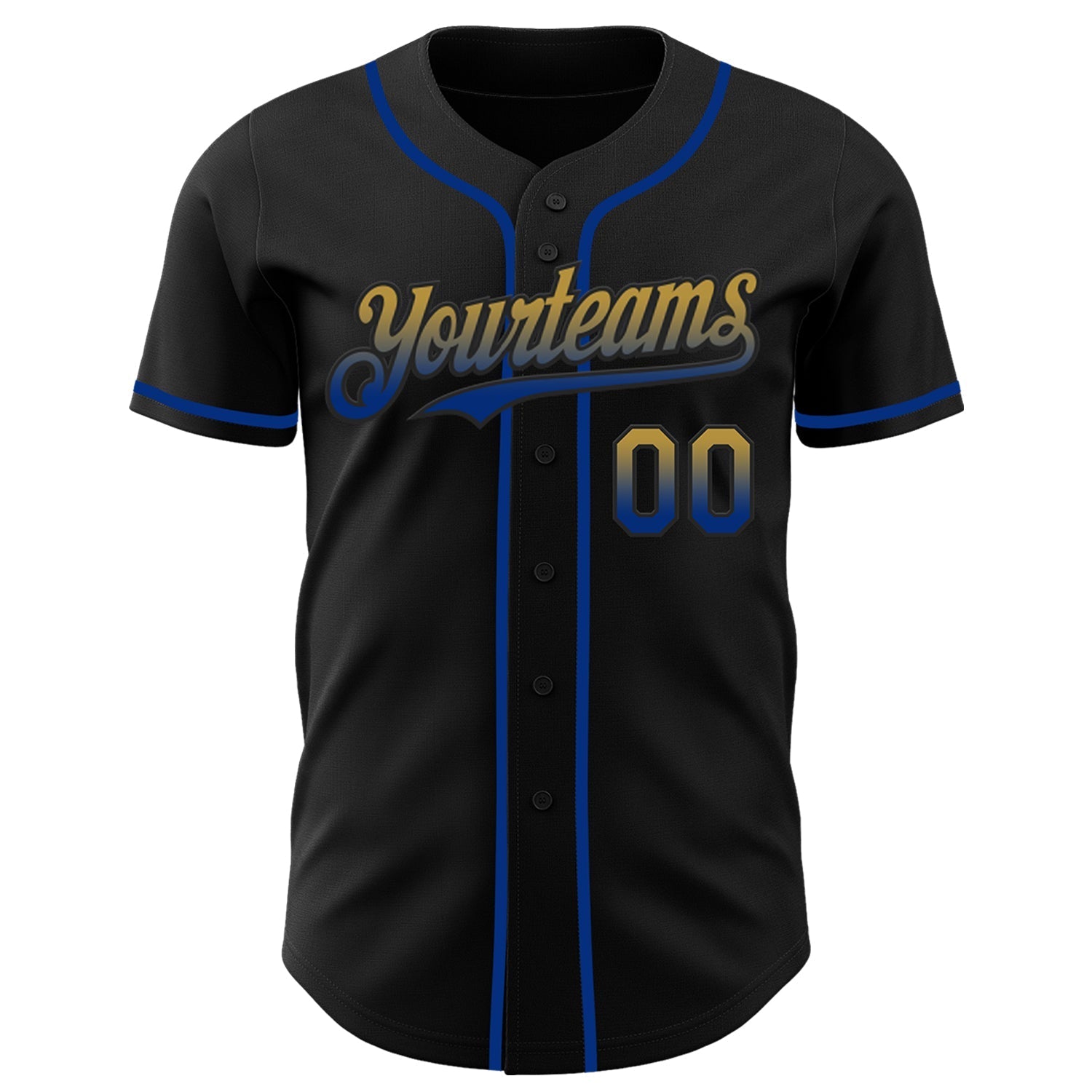 Custom Black Old Gold-Royal Authentic Fade Fashion Baseball Jersey baseball jersey product view 2
