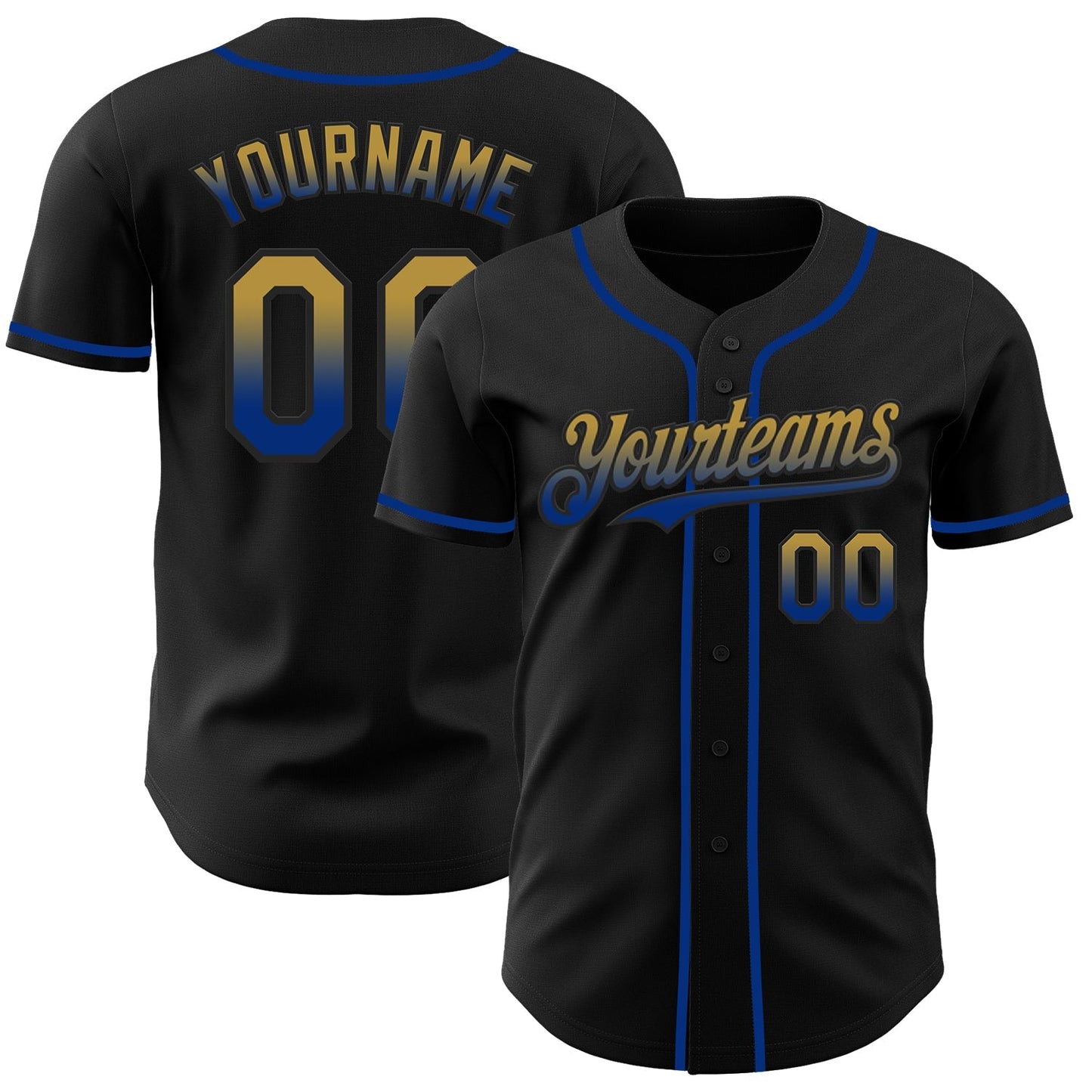 Custom Black Old Gold-Royal Authentic Fade Fashion Baseball Jersey baseball jersey product view 1