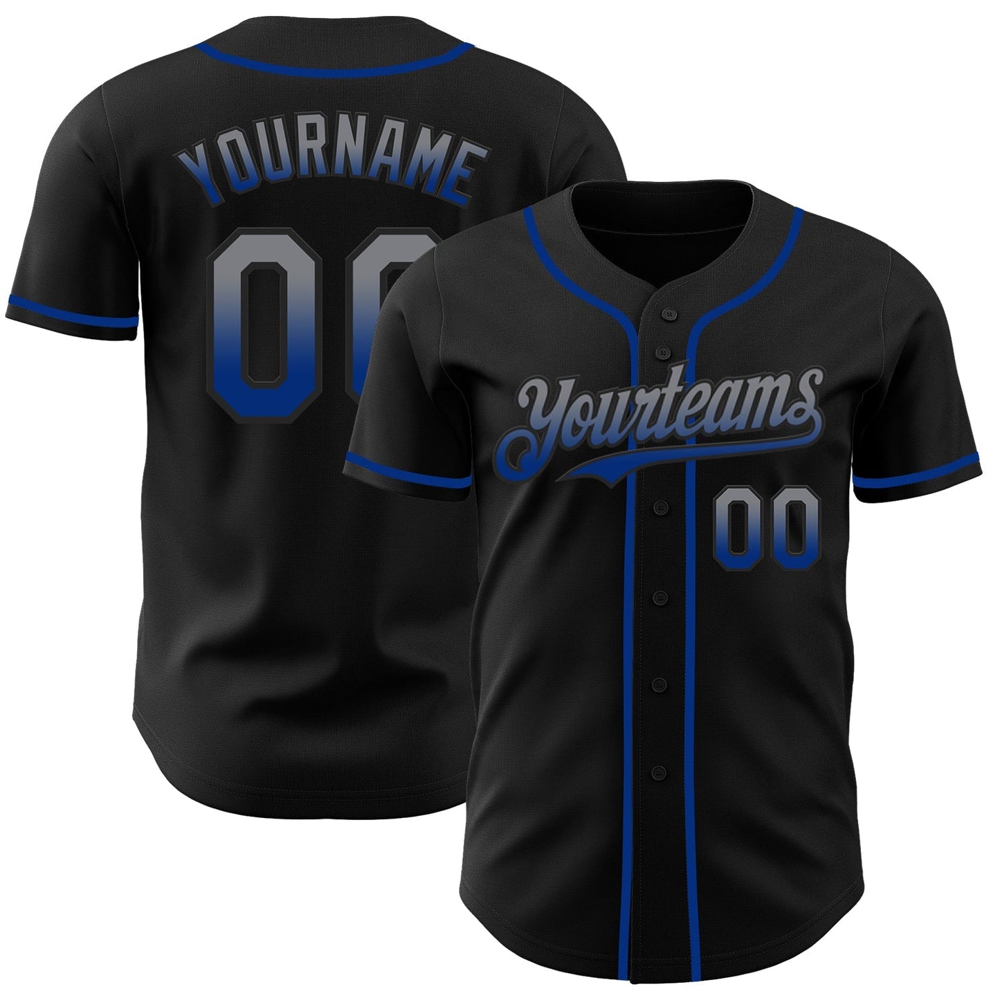 Custom Black Gray-Royal Authentic Fade Fashion Baseball Jersey baseball jersey product view 1