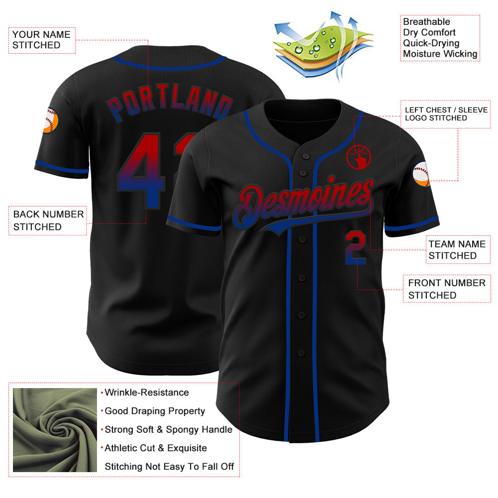 Custom Black Red-Royal Authentic Fade Fashion Baseball Jersey baseball jersey product view 3