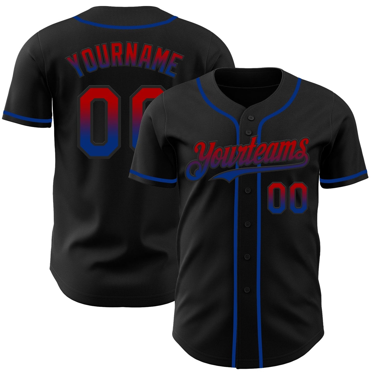 Custom Black Red-Royal Authentic Fade Fashion Baseball Jersey baseball jersey product view 1