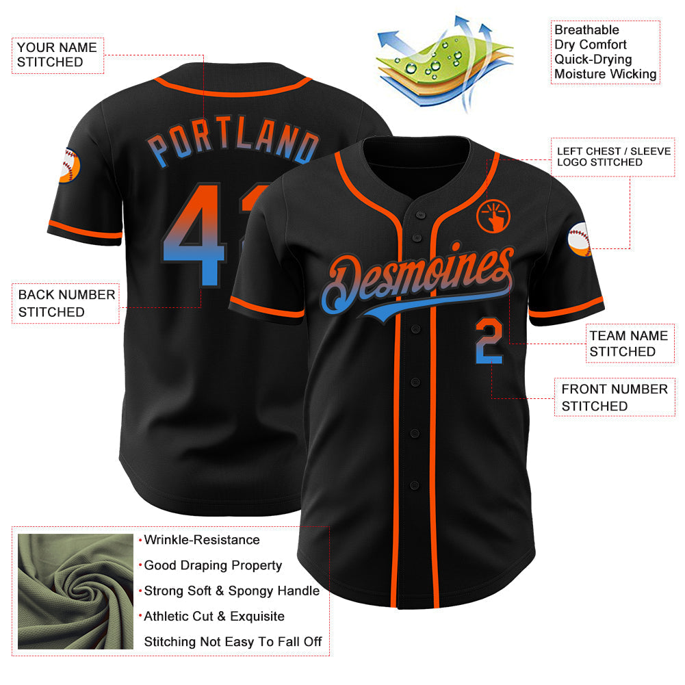 Custom Black Orange-Electric Blue Authentic Fade Fashion Baseball Jersey baseball jersey product view 3