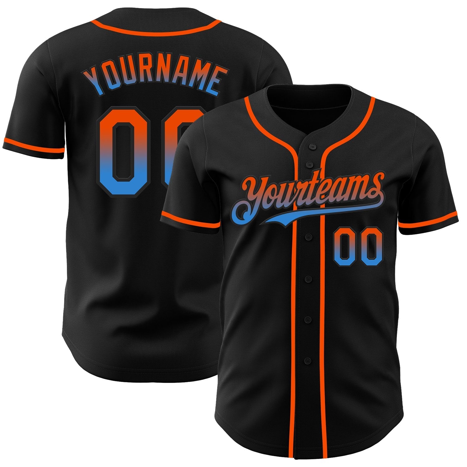 Custom Black Orange-Electric Blue Authentic Fade Fashion Baseball Jersey baseball jersey product view 1
