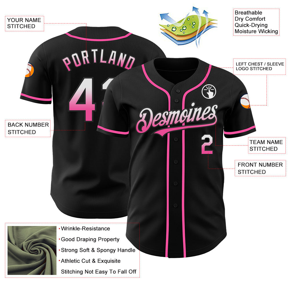 Custom Black White-Pink Authentic Fade Fashion Baseball Jersey baseball jersey product view 3