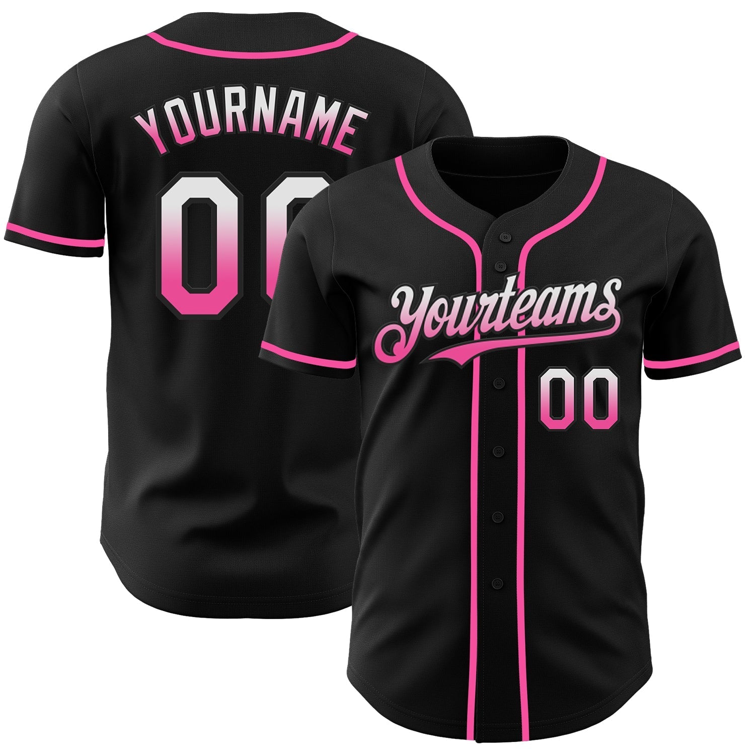 Custom Black White-Pink Authentic Fade Fashion Baseball Jersey baseball jersey product view 1