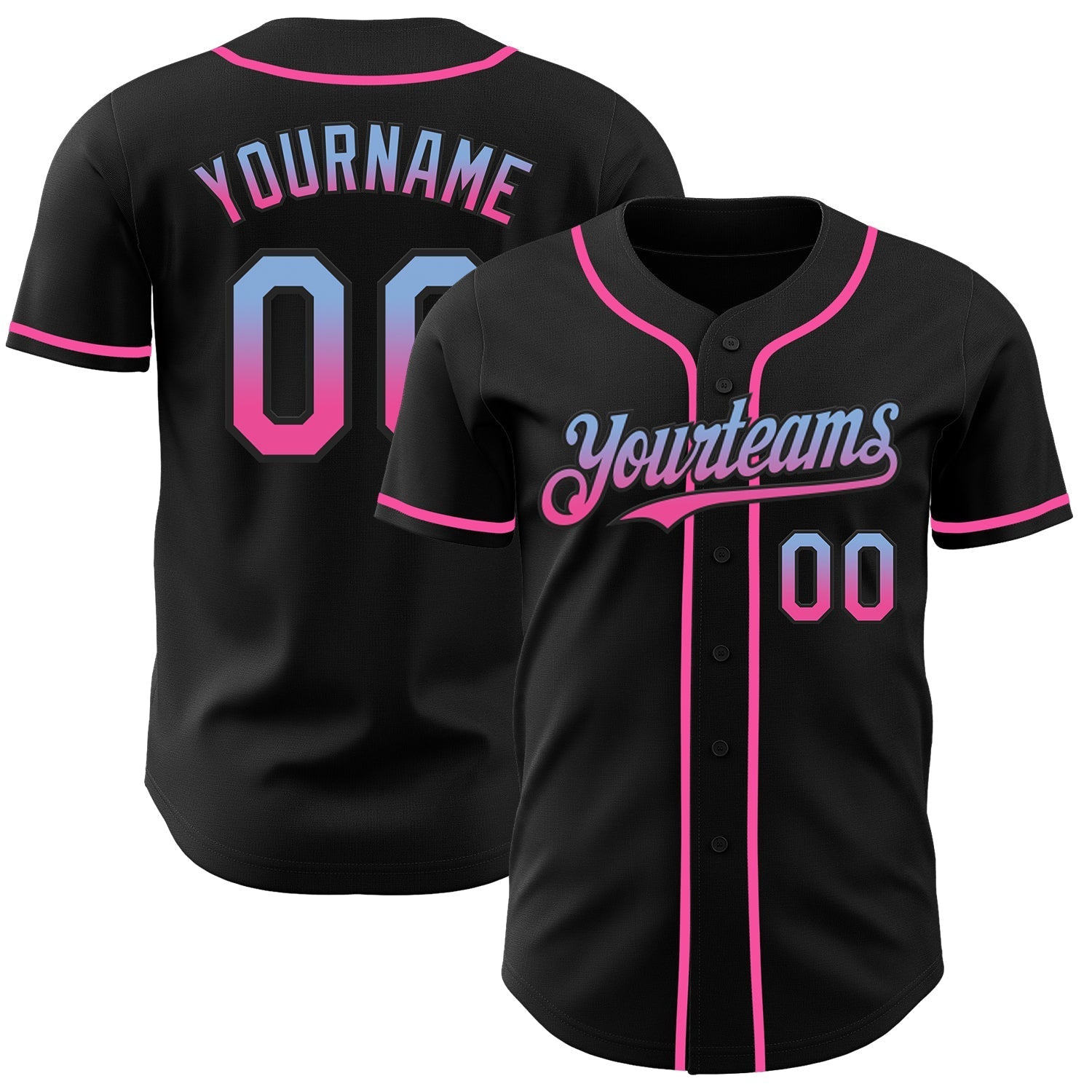 Custom Black Light Blue-Pink Authentic Fade Fashion Baseball Jersey baseball jersey product view 1