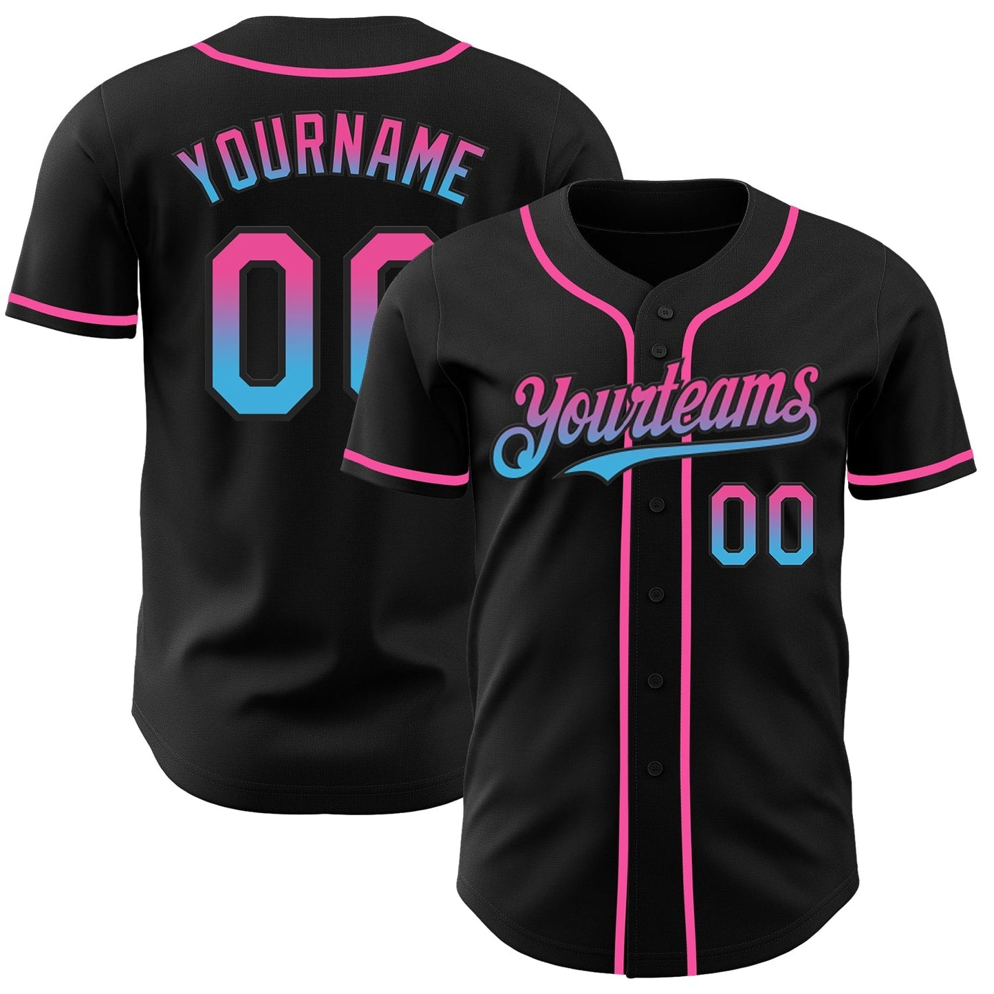 Custom Black Pink-Sky Blue Authentic Fade Fashion Baseball Jersey baseball jersey product view 1