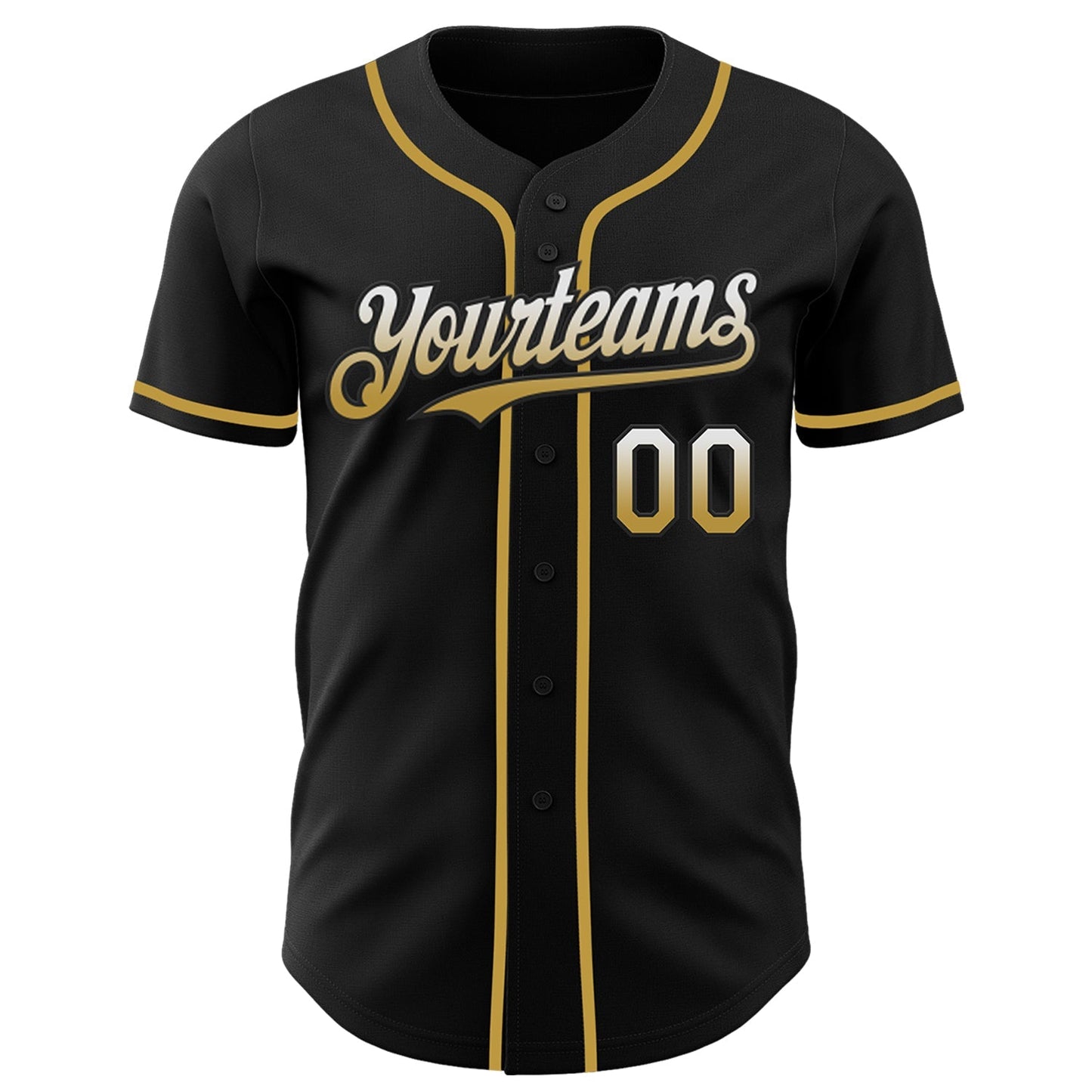 Custom Black White-Old Gold Authentic Fade Fashion Baseball Jersey baseball jersey product view 2