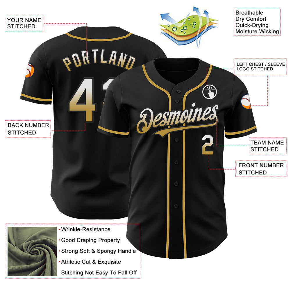 Custom Black White-Old Gold Authentic Fade Fashion Baseball Jersey baseball jersey product view 3