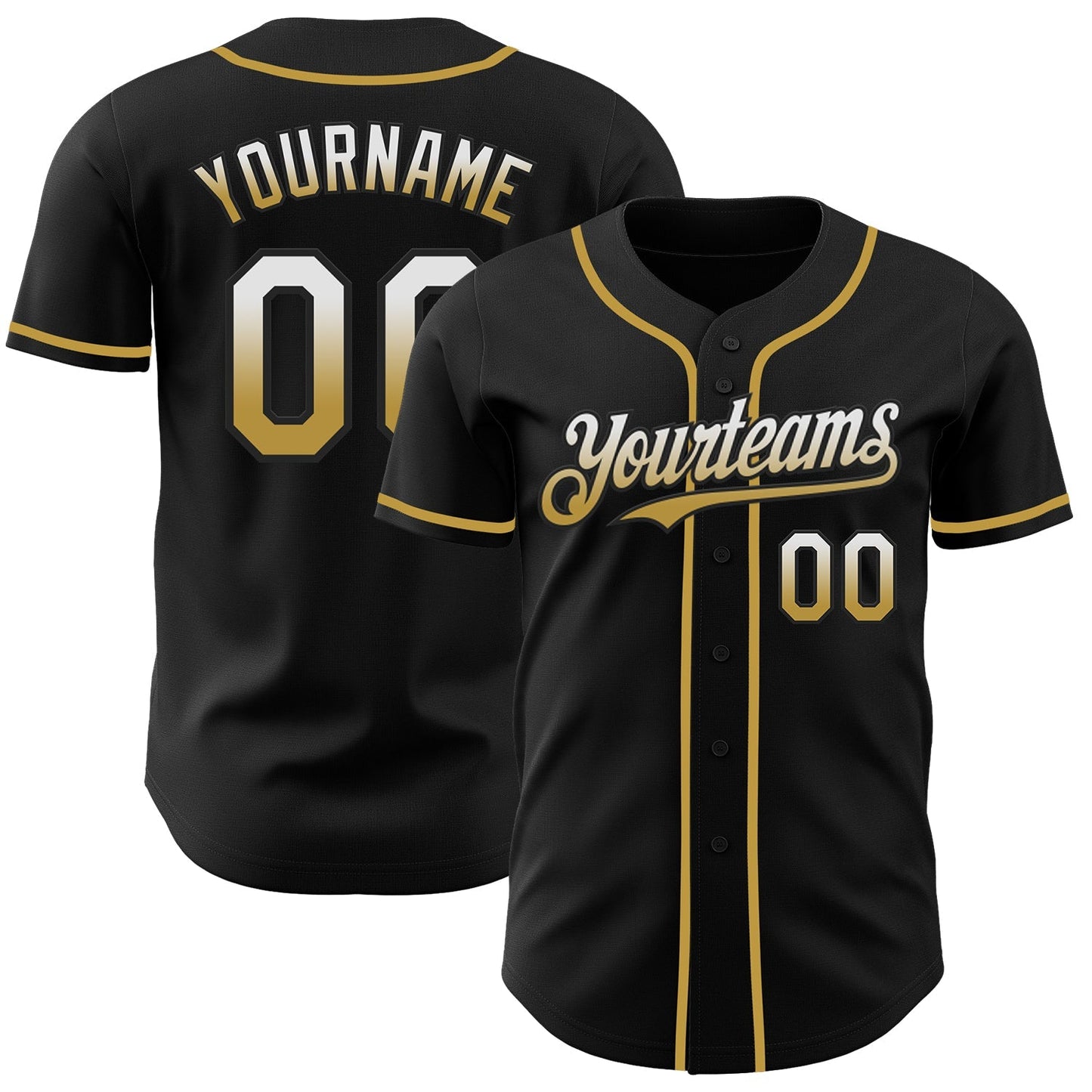 Custom Black White-Old Gold Authentic Fade Fashion Baseball Jersey baseball jersey product view 1
