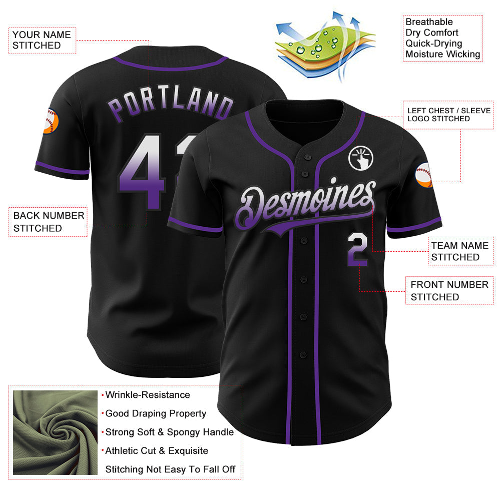 Custom Black White-Purple Authentic Fade Fashion Baseball Jersey baseball jersey product view 3